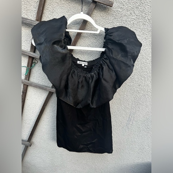 NEW Reformation Alber Satin Off The Shoulder Ruffle Mini Dress Black NWT - Picture 6 of 10